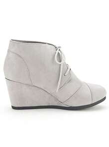 Women's Wedge Boots Casual Fashion Lace Up Low Heel Ankle Booties Shoes - 淺灰色 - 查看 3