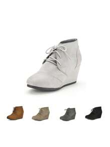 Women's Wedge Boots Casual Fashion Lace Up Low Heel Ankle Booties Shoes - 淺灰色 - 查看 5