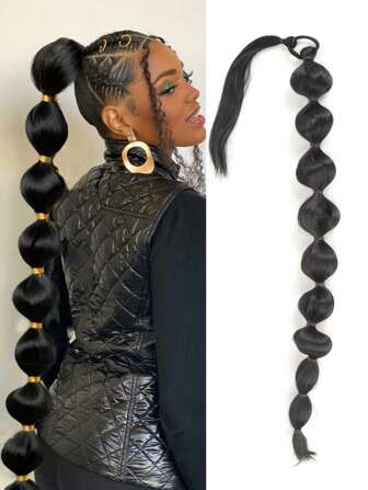 Hairro 1 件装蓬蓬泡泡马尾辫接发，适合长马尾辫卷曲直发灯笼辫环绕马尾辫发片 30 英寸-黑色