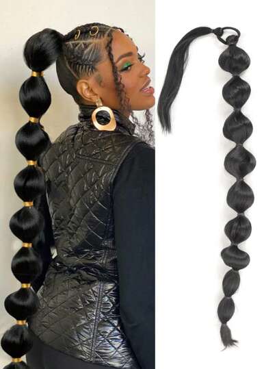 Hairro 1 Pack Afro Puff Bubble Ponytails Extension For Long Pony Tail Kinky Straight Lantern Braid Wrap Around Ponytails Hair Pieces 30 Inch-Black