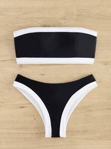 Conjunto de bikini de verano con combinación de blanco y negro para mujer - Blanco y Negro - Ver 7