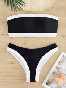 Conjunto de bikini de verano con combinación de blanco y negro para mujer - Blanco y Negro - Ver 4