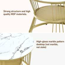Flieks Round Coffee Tables, Removable Set Of 2 End Table, Nesting Tables With Gold Metal Frame Legs And Marble Pattern Top For Living Room, Bedroom, Office, Balcony, Apartment - White - View 10
