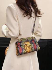 Fashionable , High-End Texture, Light Luxury, Snake Print Niche Design, Versatile Handheld, Detachable Shoulder Cross, Armpit Lock(The Snake Pattern Is Random) - Multicolor - View 4
