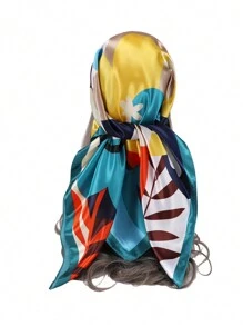 1條女士油畫花卉印花時尚多用途方絲巾頭巾披肩包裝頭飾頭帶頭巾頂部希賈布 - 彩色 - 查看 8