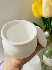 带盖树脂罐模具，用于环氧树脂烛台、储藏瓶树脂模具、糖果容器、混凝土烛台糖果首饰盒、家居装饰 - 白色 - 查看 3