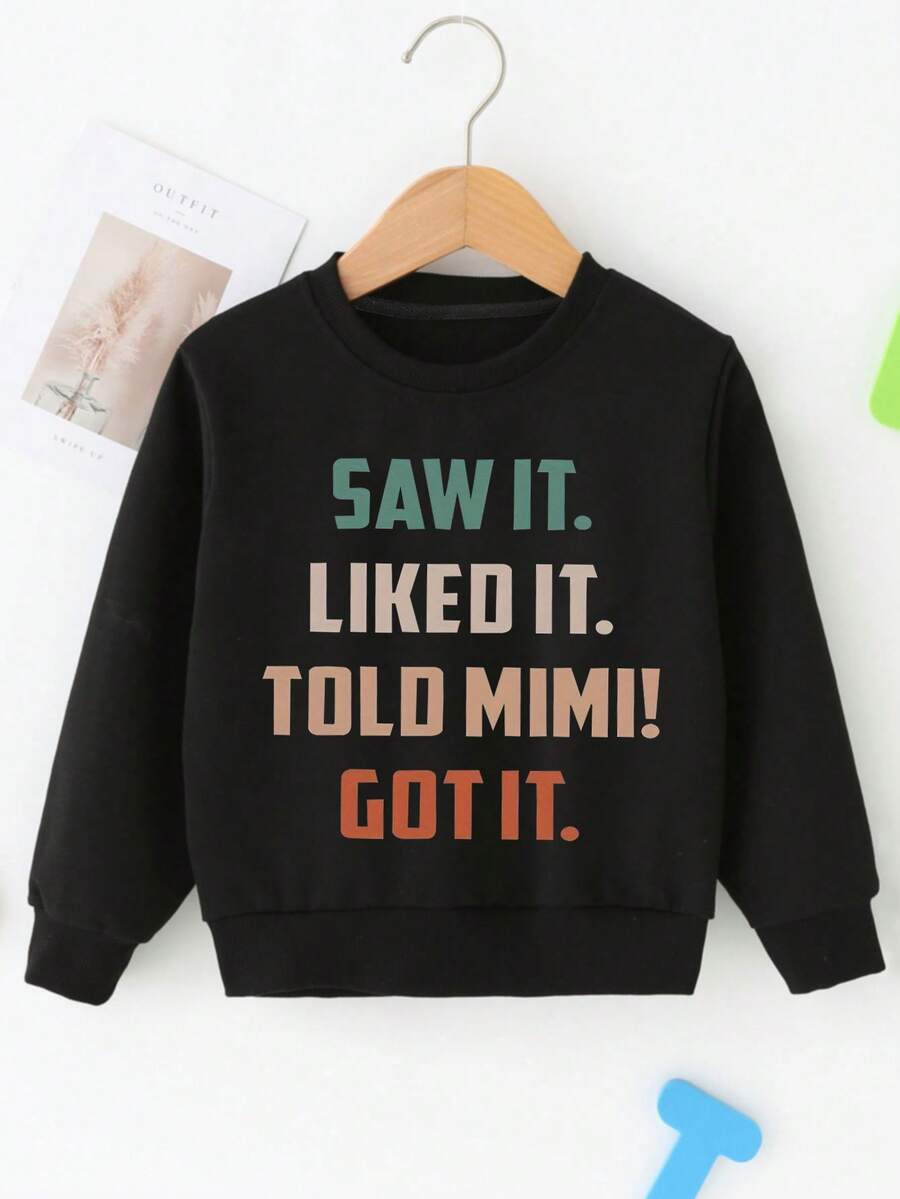 Young Boys' Cool Letter Printed Round Neck Sweatshirt - Black - View 1