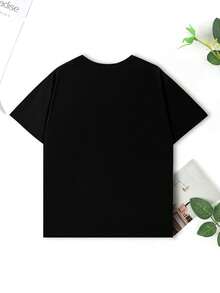 Young Girl Cute Slogan Printed T-Shirt, Casual Round Neck, Summer - Black - View 2