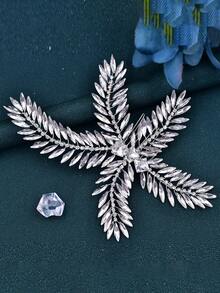 1pc Elegant Handmade Fully Rhinestone Starfish Bridal Hair Comb, Suitable For Wedding, Party, Ball - Silver - View 3