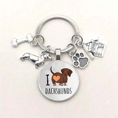 1 pieza Llavero unisex de novedad "Amo al Dachshund", regalo adorable de amante de los animales de dibujos animados para el Día de San Valentín, accesorios de coche, colgante de bolso, escuela, gótico, Y2k