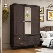 Armoire Wardrobe Closet With Mirror And 5 Drawers, Wardrobe Clothes Organizer With Hanging Rod And Shelves