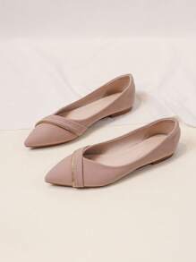 女式芭蕾平底鞋，法式休闲尖头舒适软底鞋，2025 年春季新品 - 粉色 - 查看 2