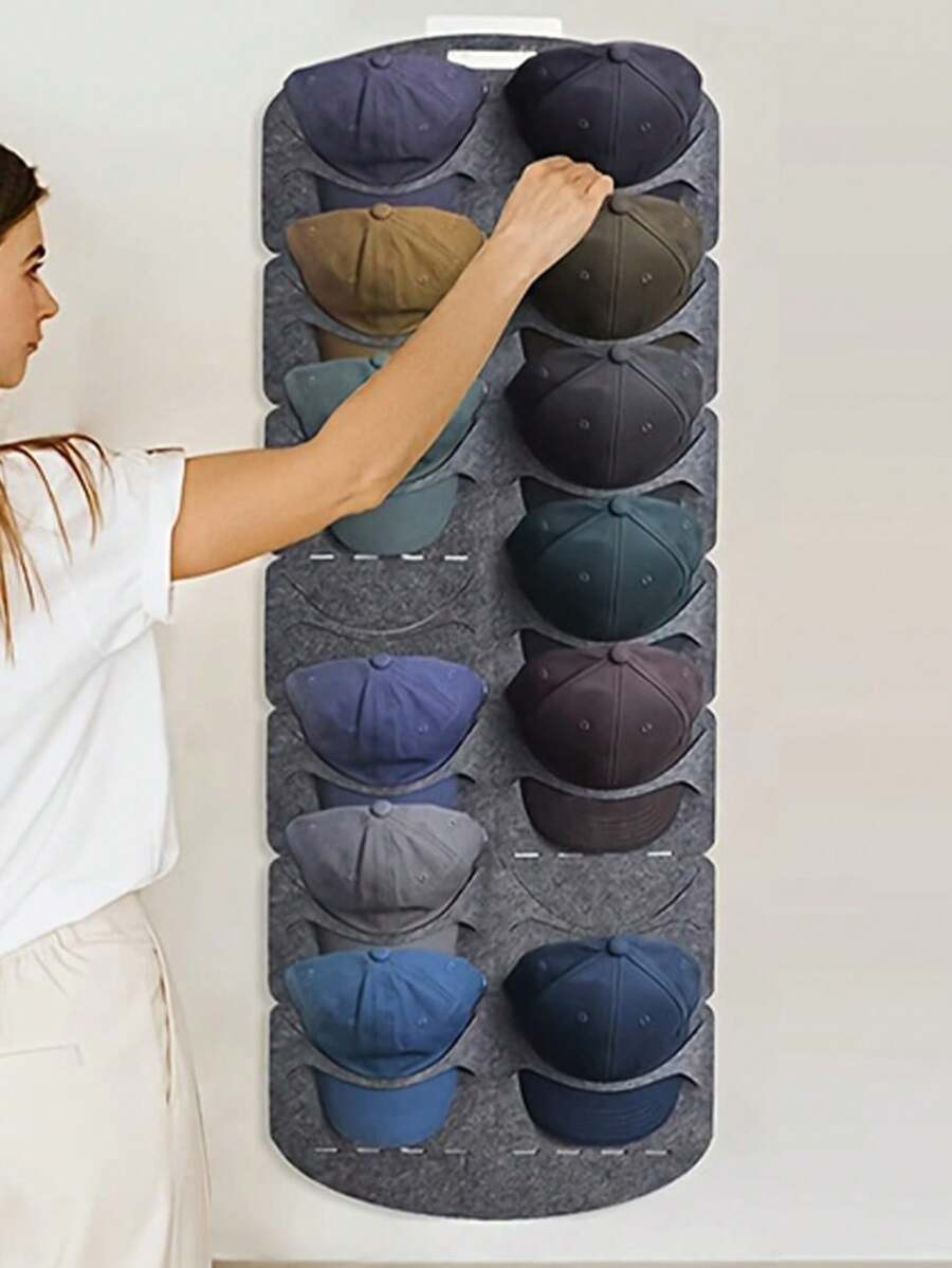 1 pieza Perchero para Gorras de Béisbol, Perchero Plegable para exhibir 14 gorras de béisbol, bolsa de almacenamiento grande para colgar en la pared o puerta, organizador de sombreros y bolsas de almacenamiento para maestros y estudiantes - Gris - Ver 1