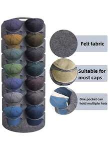 1 pieza Perchero para Gorras de Béisbol, Perchero Plegable para exhibir 14 gorras de béisbol, bolsa de almacenamiento grande para colgar en la pared o puerta, organizador de sombreros y bolsas de almacenamiento para maestros y estudiantes - Gris - Ver 4