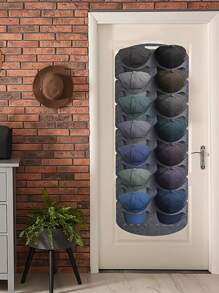 1 pieza Perchero para Gorras de Béisbol, Perchero Plegable para exhibir 14 gorras de béisbol, bolsa de almacenamiento grande para colgar en la pared o puerta, organizador de sombreros y bolsas de almacenamiento para maestros y estudiantes - Gris - Ver 2