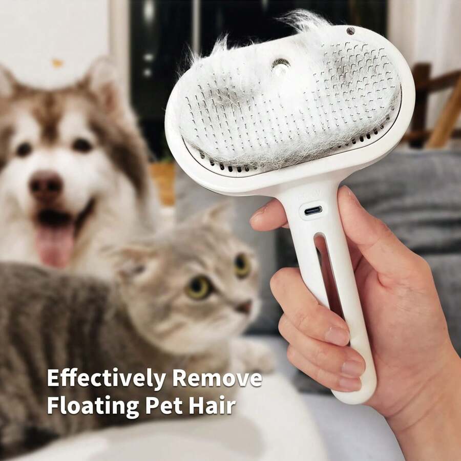 1pc PawPartner Rechargeable Steam Cat Brush, 2-In-1 Self-Cleaning Brush For Cats & Dogs Shedding, With Water Tank Spray Function