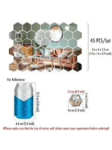 45pcs Hexagon Acrylic Mirror Wall Stickers, High Transparency Glossy Acrylic Material, Minimalist Geometric Hexagon Mirror Pattern, Free Assembly Reflective Brightening Space Expansion, Suitable For Mirror Room Decor, Wall Decor, Bedroom Decor, Wall Mirrors, Wallpaper, Art Wall, Wall Sticker Scenes, Used For Indoor Wall Beautification Light Luxury Decor, Self-Adhesive Backing Easy Installation No Residue When Removed Enhancing Home Premium Quality - Silver - View 2