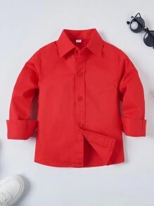 Back To School Season Young Boy's Casual Red Long Sleeve Shirt - Red - View 1