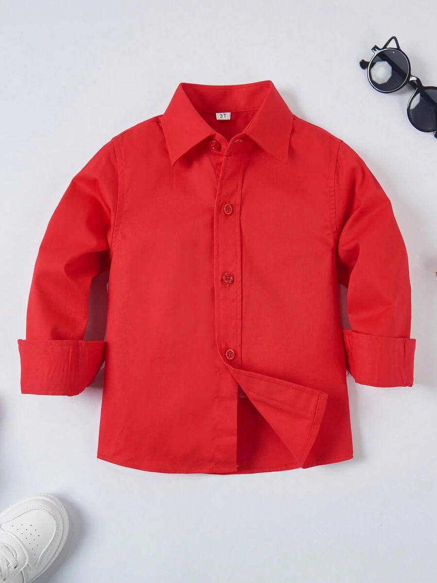 Back To School Season Young Boy's Casual Red Long Sleeve Shirt - Red - View 1