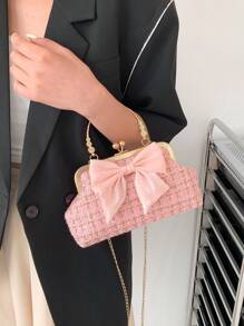 Túi cầm tay đính đá Rhinestone Chain Evening mới 2025, Túi xách nữ thời trang, Túi đeo vai thời trang, Túi xách tay xích màu trơn [Họa tiết hoa ngẫu nhiên] - Hồng - Xem 8