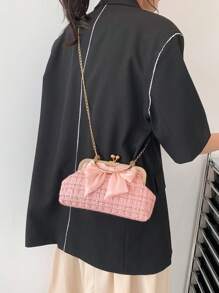 Túi cầm tay đính đá Rhinestone Chain Evening mới 2025, Túi xách nữ thời trang, Túi đeo vai thời trang, Túi xách tay xích màu trơn [Họa tiết hoa ngẫu nhiên] - Hồng - Xem 9