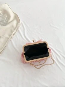 Túi cầm tay đính đá Rhinestone Chain Evening mới 2025, Túi xách nữ thời trang, Túi đeo vai thời trang, Túi xách tay xích màu trơn [Họa tiết hoa ngẫu nhiên] - Hồng - Xem 7