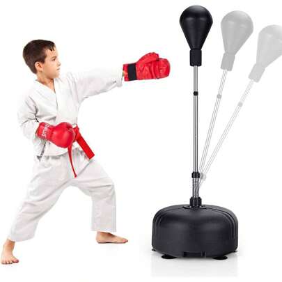 Punching Ball Boxing Set, 4 Level Height-Adjustable Standing Boxing Ball, Standing Boxing Trainer With Adjustable Base & Boxing Gloves, Stress Relief & Fitness, For Adults, Boys & Girls, Black