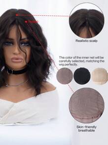 18英寸全機織合成纖維耐高溫短捲中分假髮,日常自然逼真,棕色