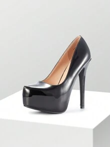 Women Stiletto High Heel Plaform Shine Pumps Elegant Solid Color Gold Dress Shoes For Party Prom Simple Style - 黑色 - 查看 3