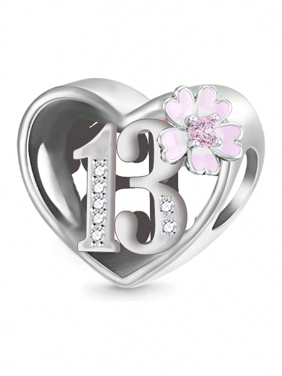 1 Máy Tính Thời Trang Đính Đá Cubic Zirconia Hoa Trang Trí Số 13 Thiết Kế Trái Tim Bạc Đính Hạt Cho Tự Làm Trang Sức Làm Quà Tặng Sinh Nhật - Bạc - Xem 1