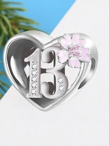 1 Máy Tính Thời Trang Đính Đá Cubic Zirconia Hoa Trang Trí Số 13 Thiết Kế Trái Tim Bạc Đính Hạt Cho Tự Làm Trang Sức Làm Quà Tặng Sinh Nhật - Bạc - Xem 2