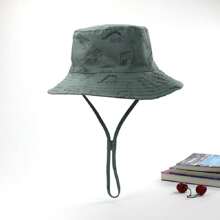 1pc Spring & Summer New Style Cartoon Dinosaur Printed Children's Bucket Hat With Wide Brim, Baby Sun Hat For Boys & Girls - Army Green - View 4