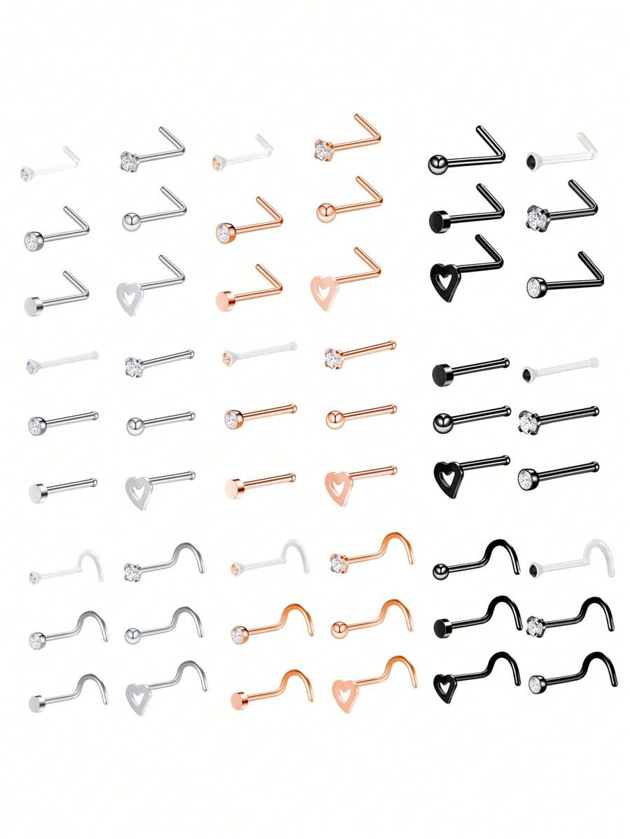 CIZME Bộ 6 khuyên mũi bằng thép không gỉ 20g, hình chữ L, hình xương mũi, khuyên xỏ khuyên mũi hình chữ L, đính đá CZ 2mm, khuyên mũi hình chữ L, dành cho nữ - 0,8 * 7 * 2mm - Xem 1