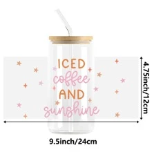 1個咖啡圖案設計uv Dtf杯套,適用於16盎司玻璃杯,uv Dtf杯套,杯子套,適用於玻璃杯的玻璃貼紙,杯子膠貼,uv轉印杯貼防水貼紙,瓶子貼紙,黏貼紙- - 藕粉色 - 查看 2