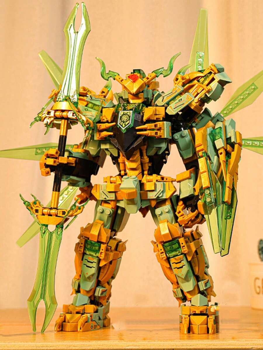 Serie De Juguetes De Bloques De Construcción, Robot De Dragón De Juguete De Montaje - Verde - Ver 1