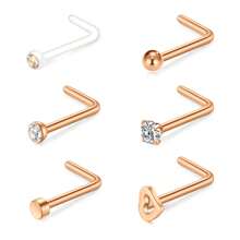 CIZME Bộ 6 khuyên mũi bằng thép không gỉ 20g, hình chữ L, hình xương mũi, khuyên xỏ khuyên mũi hình chữ L, đính đá CZ 2mm, khuyên mũi hình chữ L, dành cho nữ - 0,8 * 7 * 2mm - Xem 13