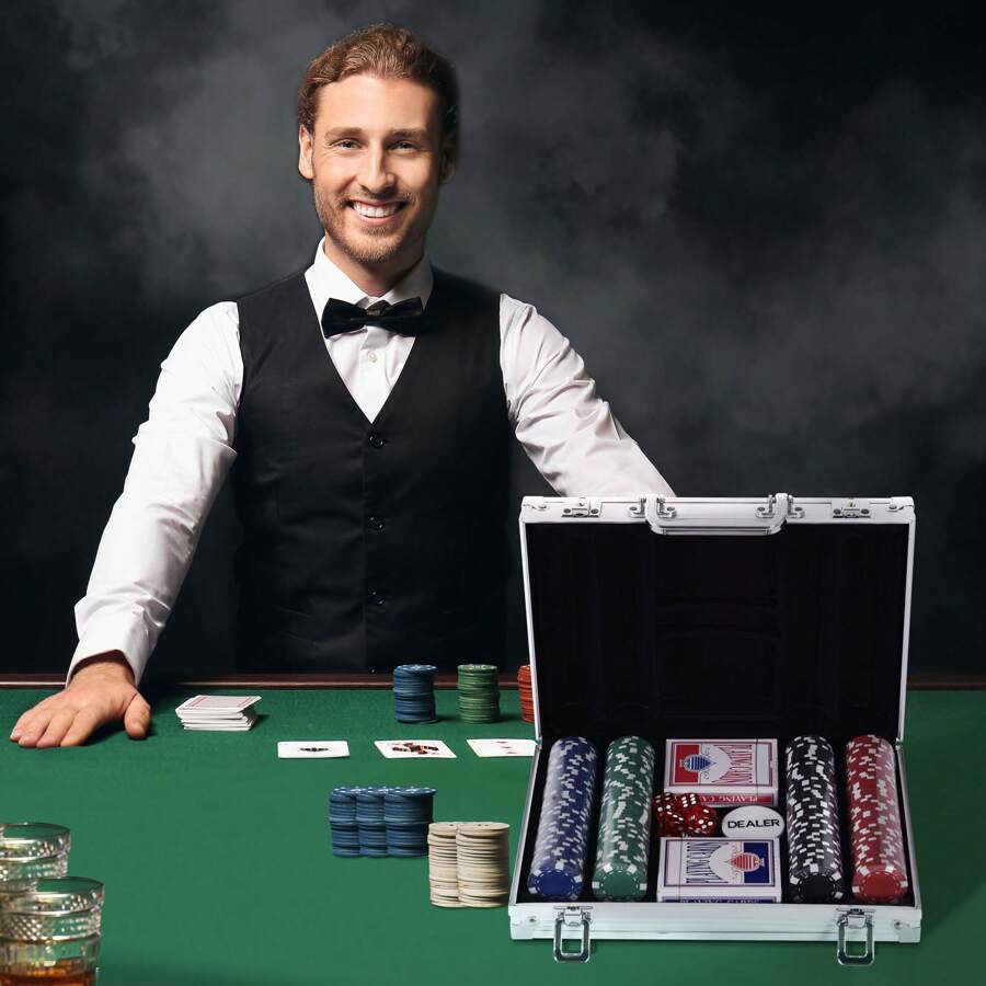 HOMCOM Maletín de Poker Profesional de Aluminio con Fichas Juego Set de Poker con 5 Dados 2 Barajas de Cartas y 1 Ficha de Crupier Multicolor - Multicolor - Ver 1