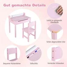 Children's Table With Chair, Painting Table With Paper Roll And Marker, Folding Children's Seating Area With Storage Space, Multifunctional Children's Table For Painting, Playing, Eating For Children's Rooms (Pink) - 粉色 - 查看 5