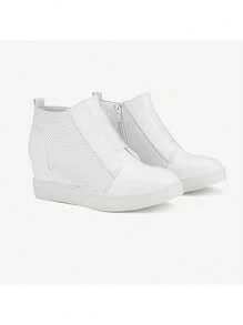 Women's Platform Wedge Sneakers Ankle Booties With An Elastic Strap And Inside Zipper Enhances Comfort - 白色 - 查看 7