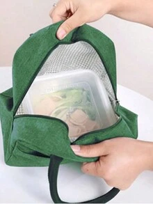 1入M花紋印製名字首字母粉色午餐袋，保溫實色雙袋大容量便當袋，陽離子午餐盒，保溫午餐盒手提袋，適用於女性上班族辦公室學校野餐旅行食品儲存袋學校組織者袋老師收納袋教室袋子教室組織者袋 - 綠色 - 查看 2