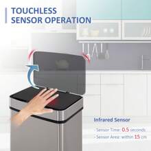 HOMCOM 72L Recycling Sensor Bin Stainless Steel 3 Compartments For Both Wet/Dry Waste W/Removable Lid  Kitchen Home