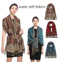 波西米亚风女士奢华多功能佩斯利和佩斯利提花长围巾、披肩、复古围巾，适合春夏季日常使用。配饰女士冬季秋季 - A - 查看 13