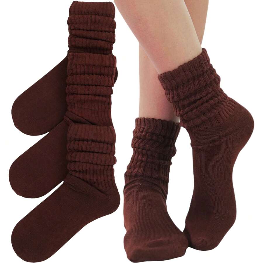 ToBeInStyle Pack Of 3 Of Colorful Unisex Fashion Slouch Socks - Brown - View 1