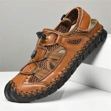 Men's Breathable Mesh Sandals With Adjustable Draw String, Casual Outdoor Walking Shoes, Assorted Colors - Brown - View 2