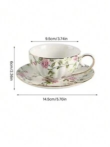 1pc High-End And Elegant Ceramic Coffee Cup And Saucer, Simple And Fresh Style, Ideal For Home And Flower Tea