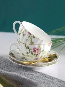 1pc High-End And Elegant Ceramic Coffee Cup And Saucer, Simple And Fresh Style, Ideal For Home And Flower Tea