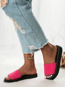 Women's Simple And Fashionable Dopamine Color Indoor Slippers, Light And Comfortable, Flat Heel, Pink Sandals, Perfect For Parties, Gatherings, Holidays, And The Beach.