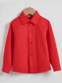 Back To School Season Young Boy's Casual Red Long Sleeve Shirt - Red - View 2