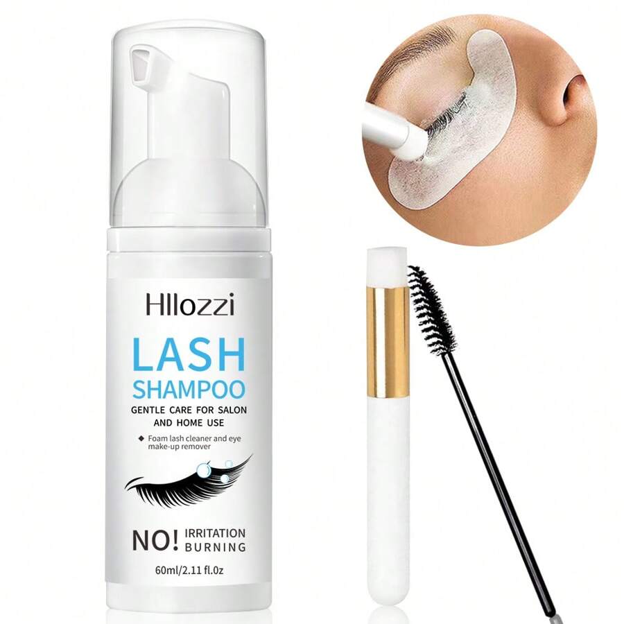 Hllozzi 60毫升/2.03盎司睫毛擴展洗髮水,睫毛眼瞼泡沫潔面乳/洗劑可用於擴展和自然睫毛/安全卸妝產品/專業和家用/睫毛擴展潔淨劑不含油泡沫肥皂清潔卸殘垢 - 白色 - 查看 1