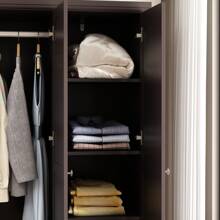 Armoire Wardrobe Closet With Mirror And 5 Drawers, Wardrobe Clothes Organizer With Hanging Rod And Shelves